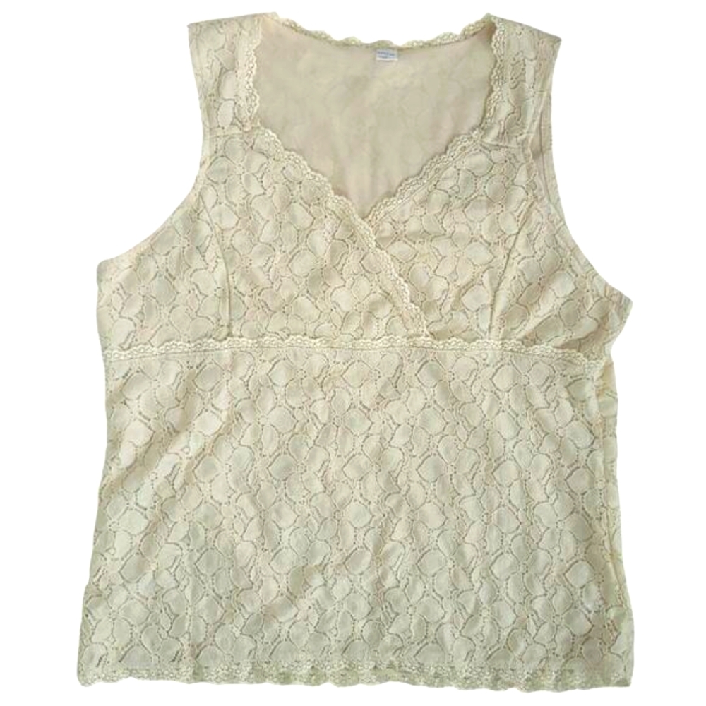 Merona Cream Lace Babydoll Tank XL Y2K Coquette Cottagecore V Neck Lined Top